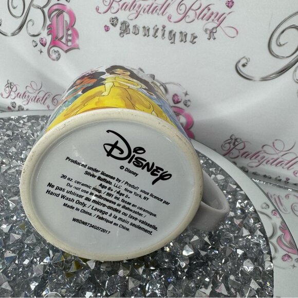 Disney mug princesses Cinderella belle jasmine pink white glitter cup drinkware - Picture 3 of 4